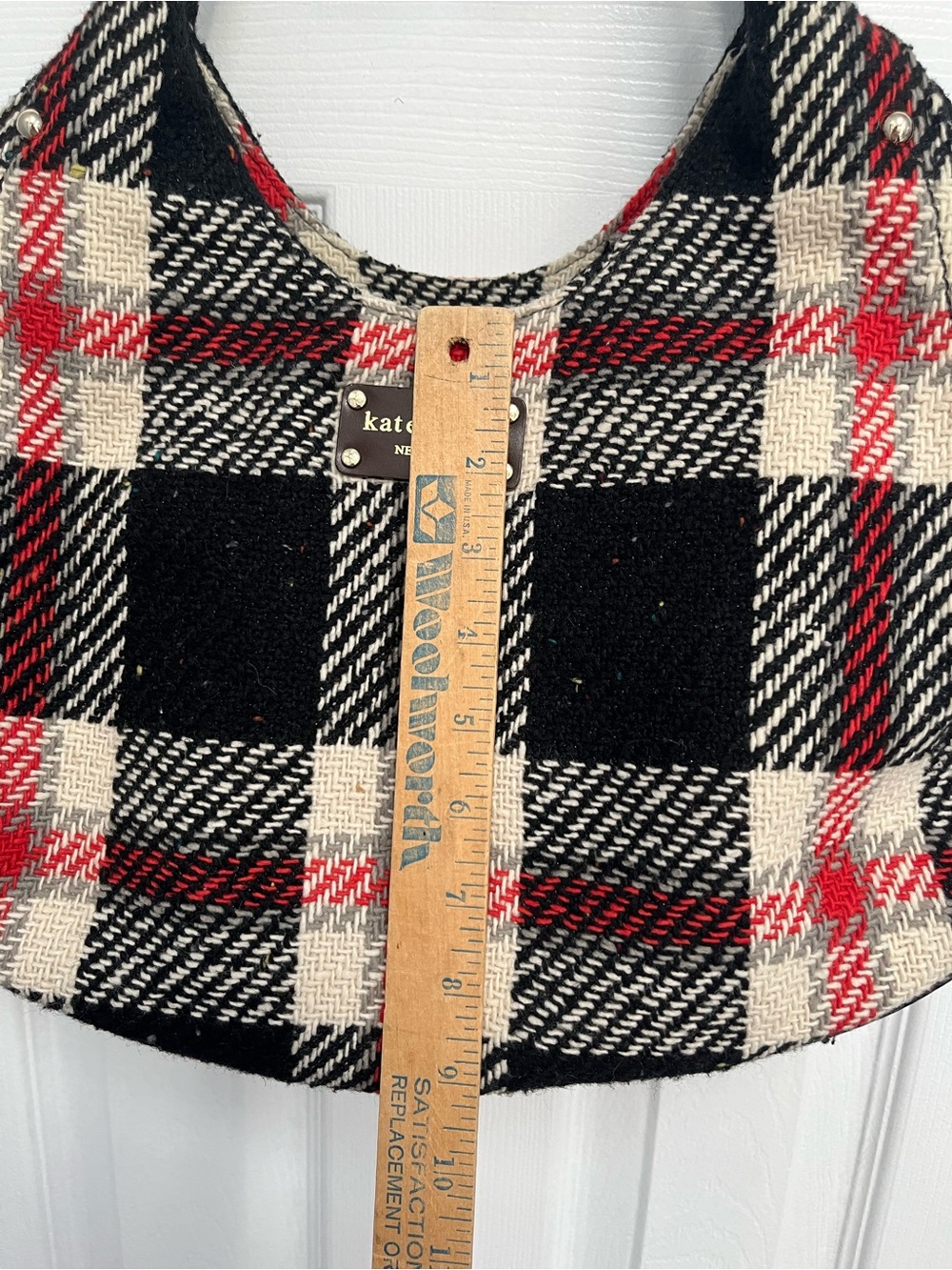 Kate Spade NY Storybook Lining Ruby Park Shon Hobo Bag Plaid Wool Red - Picture 15 of 17